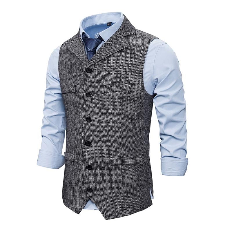 aesido Men's Vintage Lapel Herringbone Single Breasted Vest