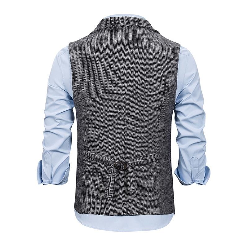 aesido Men's Vintage Lapel Herringbone Single Breasted Vest