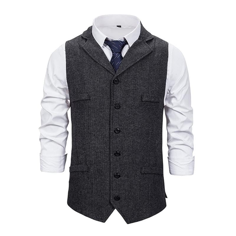 aesido Men's Vintage Lapel Herringbone Single Breasted Vest