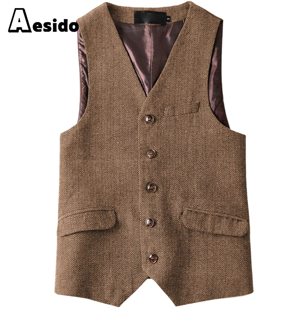 aesido Men Single Breast V Neck Waistcoat