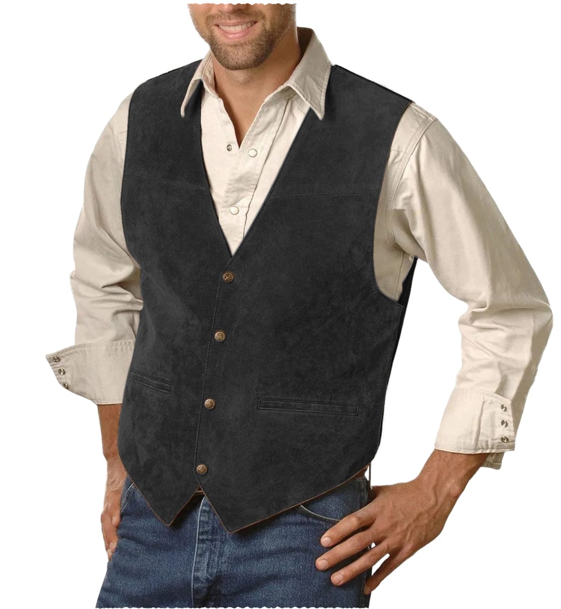 aesido Mens Single Breasted V Lapel Casual Suede Waistcoat