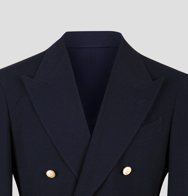 aesido Navy 2 Piece Seersucker Double Breasted Notch Lapel Mens Suit