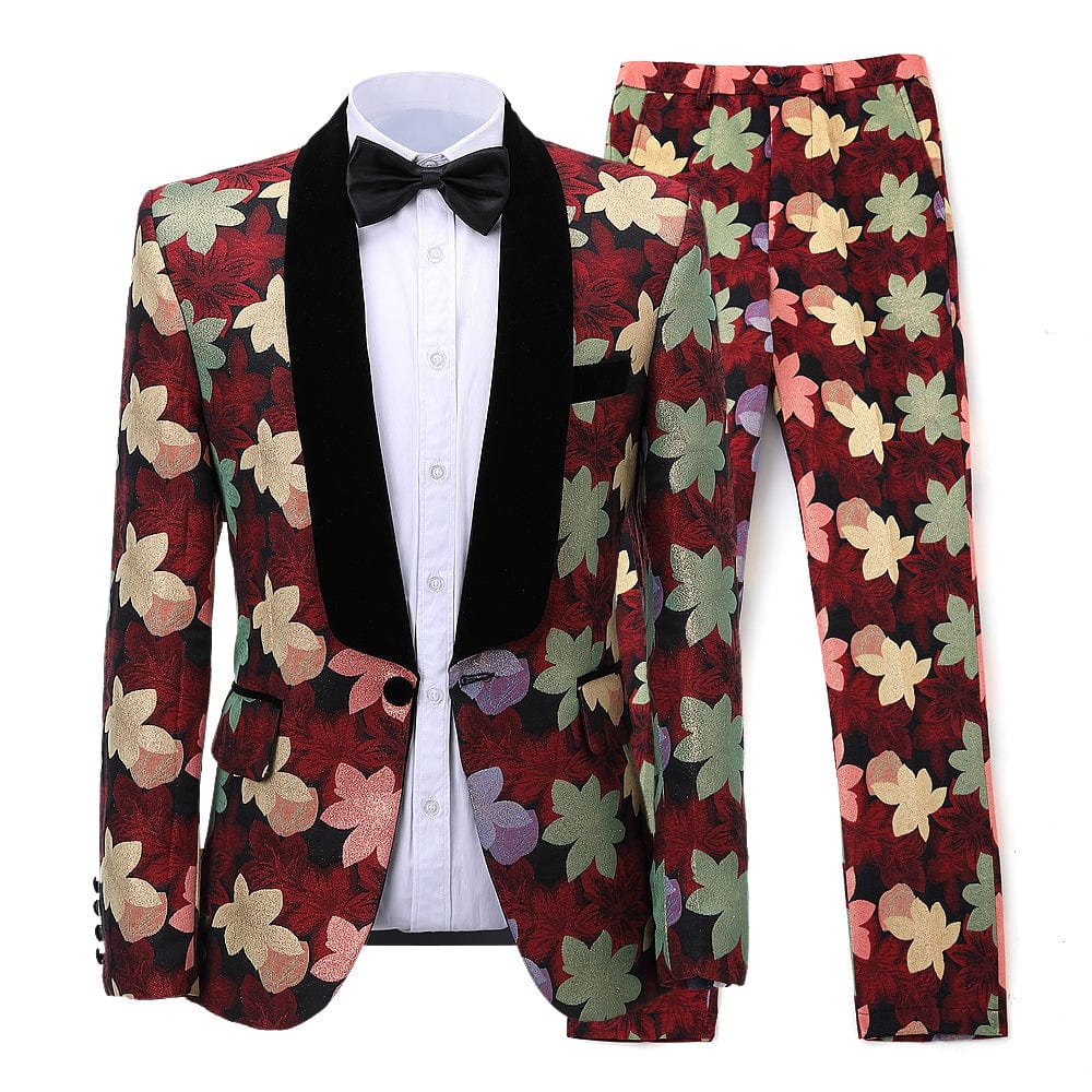 aesido Patterned 2 Pieces Mens Suit Formal Shawl Lapel Tuxedos (Blazer+Pants)