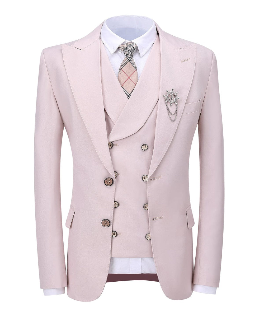 aesido Pink Flat Peak Lapel 3 Pieces Mens Suit For Wedding (Blazer+vest+Pants)