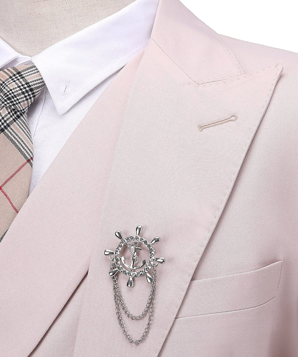 aesido Pink Flat Peak Lapel 3 Pieces Mens Suit For Wedding (Blazer+vest+Pants)