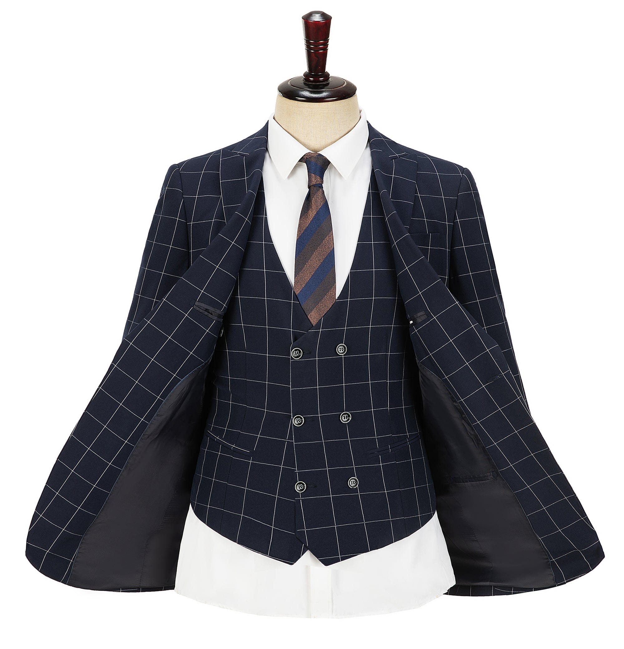 aesido Plaid Peak Lapel 3 Pieces Mens Suit (Blazer+vest+Pants)