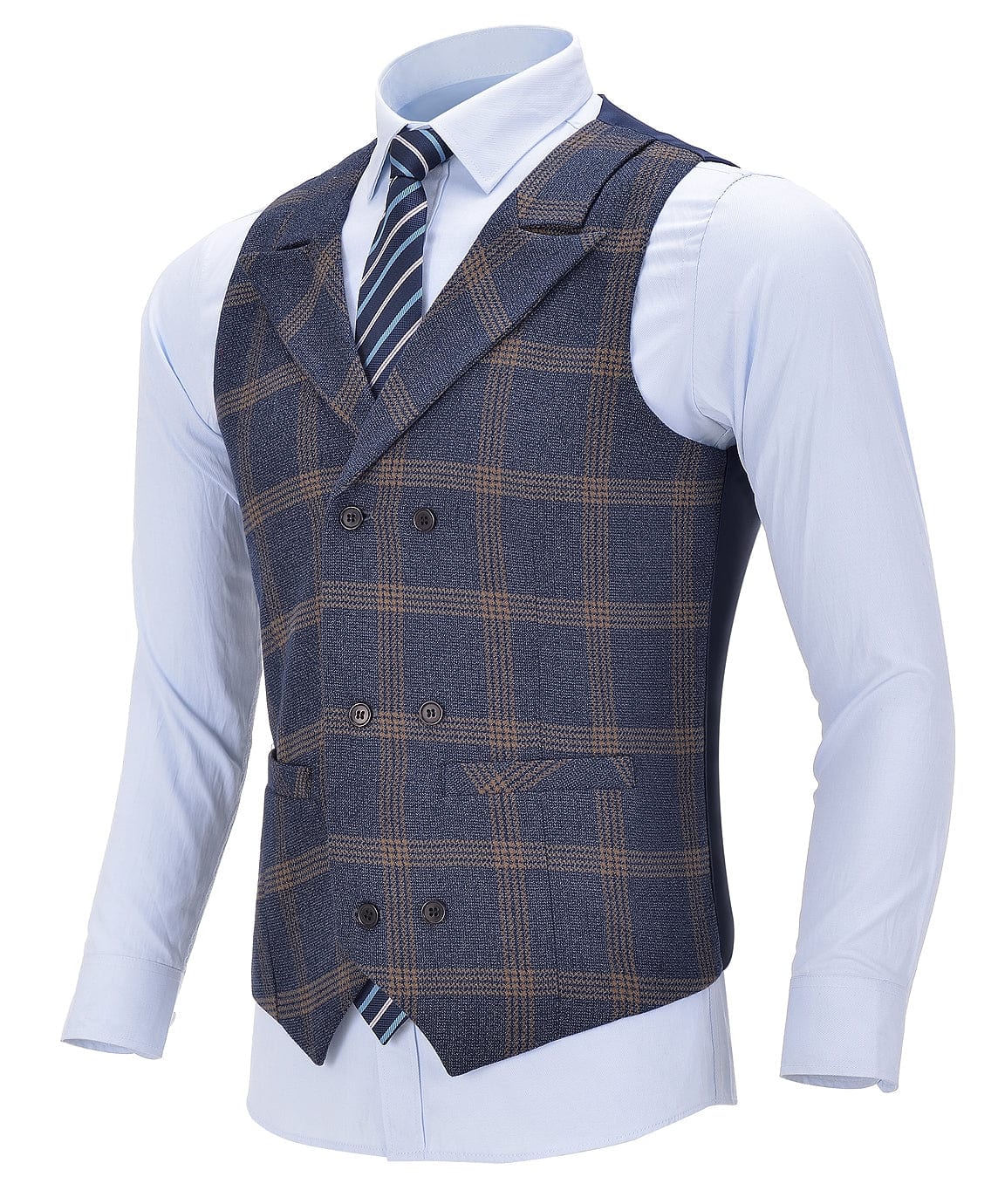 aesido Plaid Peak Lapel Waistcoat Casual Slim Fit Suit Vest