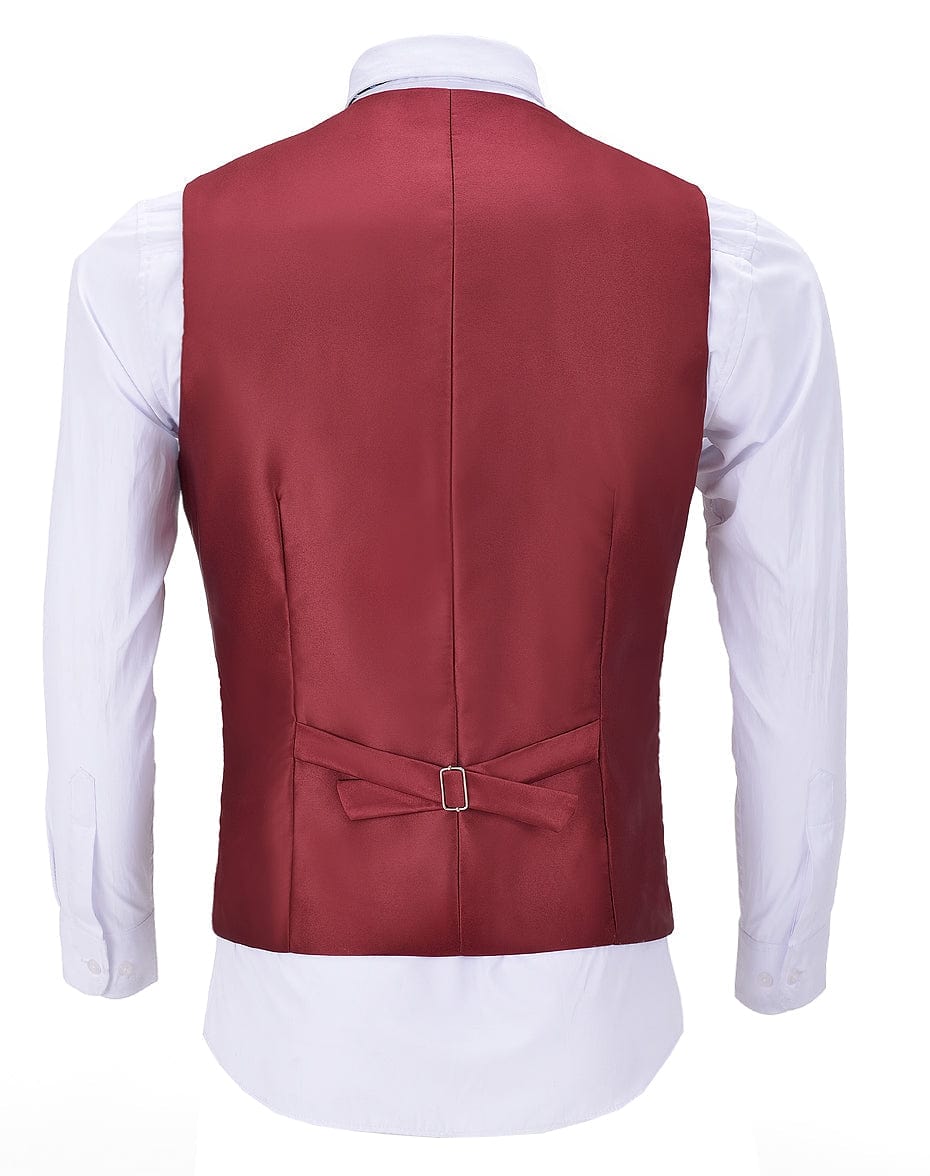 aesido Red Herringbone V Neck Waistcoat