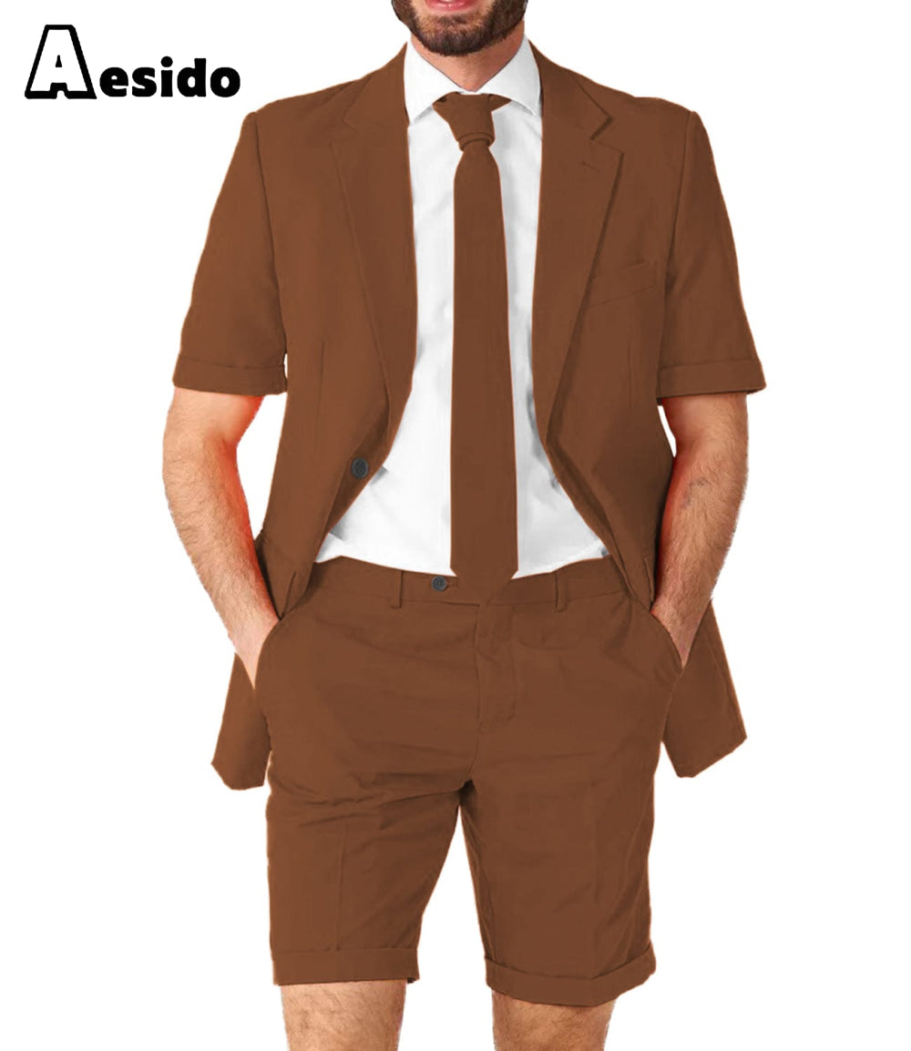 aesido Summer Notch Lapel Leisure Suit For Men (Blazer+Pants)