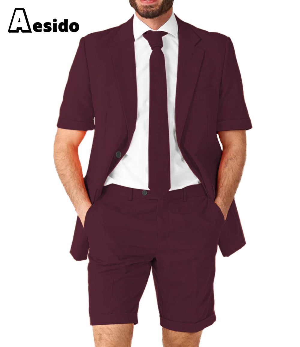 aesido Summer Notch Lapel Leisure Suit For Men (Blazer+Pants)